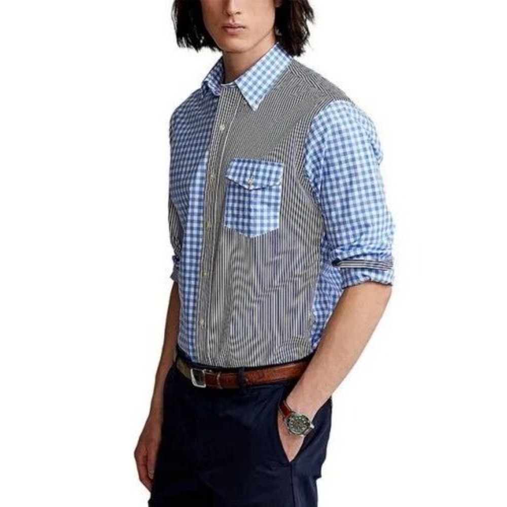 Polo Ralph Lauren Poplin Fun Shirt Classic Fit Mens XL Button Down Gingham Blue